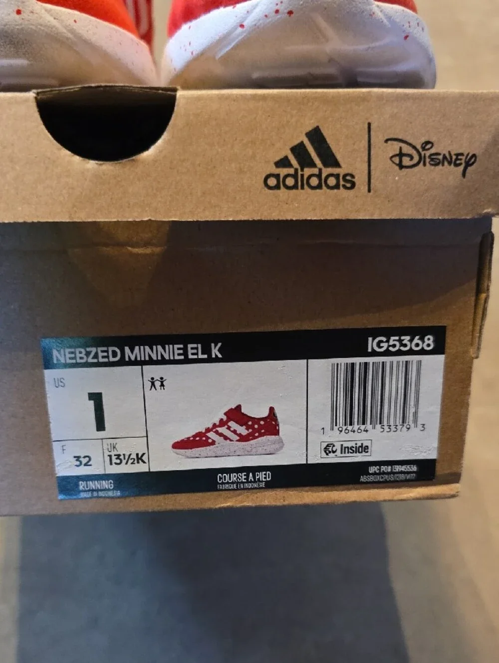 Adidas Disney Minnie Mouse Kid's Red and White Polka Dot Sneakers. Size 1